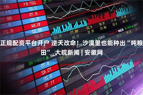 正规配资平台开户 逆天改命！沙漠里也能种出“吨粮田”_大皖新闻 | 安徽网